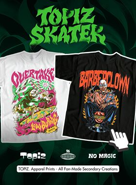 Skater Vintage美式复古短袖T恤男女宽松大码街头涂鸦滑板TOPIZ