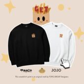 卡通GET薯条左标印花卫衣男女加厚加绒圆领套头百搭休闲上衣潮牌