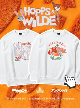 疯狂动物城迪斯尼联名朱迪尼克印花圆领卫衣男女宽松长袖上衣潮