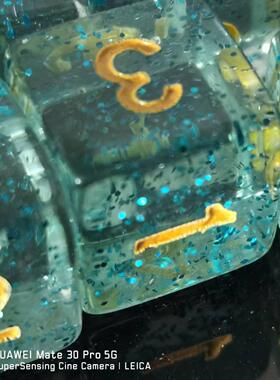 数字123456骰子蓝色金字透明跑团数学教具直方角筛子闪粉幻彩16号