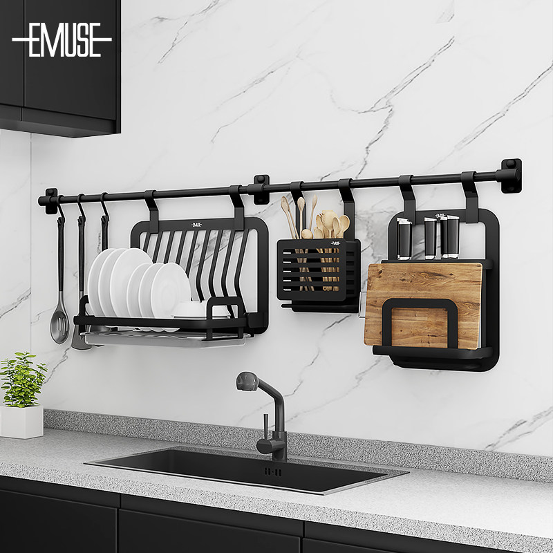 厨房墙壁置物架厨房墙壁挂架免打孔多功能收纳架太空铝水槽挂架