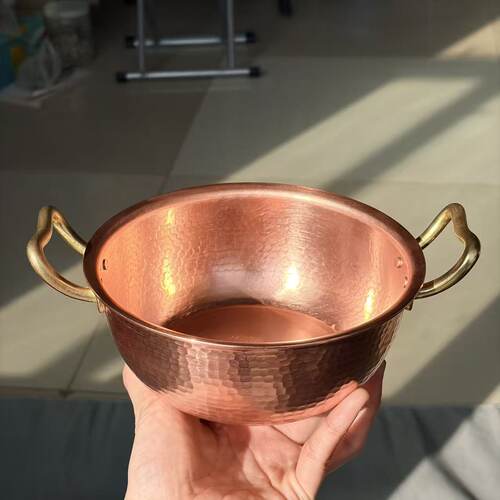 纯手工锻打肌理双耳小铜锅锅