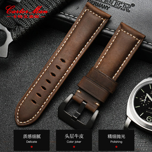 26mm 适用Panerai沛纳海表带真皮男PAM111 441疯马皮手表带22
