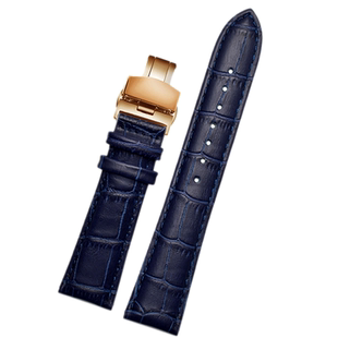 真皮手表带深蓝男女蝴蝶扣适用迪沃斯DAVOSA爱宝时罗西尼勋章蓝爵