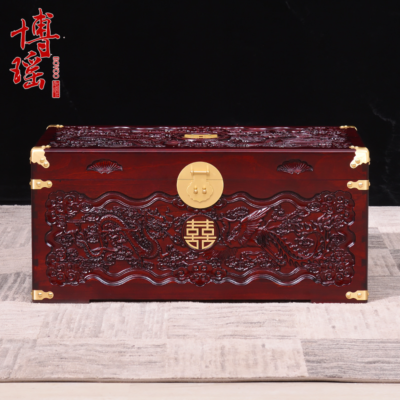 香樟木箱子龙凤喜婚嫁箱陪嫁全樟木字画箱木箱储物箱实木加厚衣箱