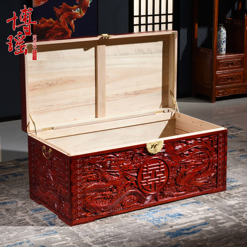 博瑶香樟木箱子婚嫁箱仿古五面满雕花嫁妆箱结婚收纳陪嫁结婚字画