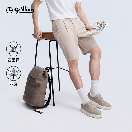 透气亚麻五分短裤金利来