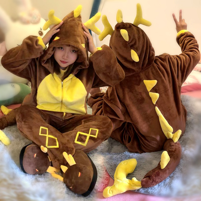 连体服原神钟离龙形态冬季情侣睡衣服男士女式卡通动漫二次元可爱