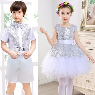 新款儿童舞蹈演出服装女童亮片公主蓬蓬连衣裙夏幼儿表演裙子特价
