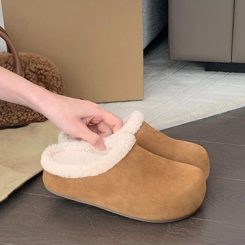 加绒加厚复古厚底毛毛拖鞋女外穿2025年秋冬新款保暖勃肯棉拖鞋女