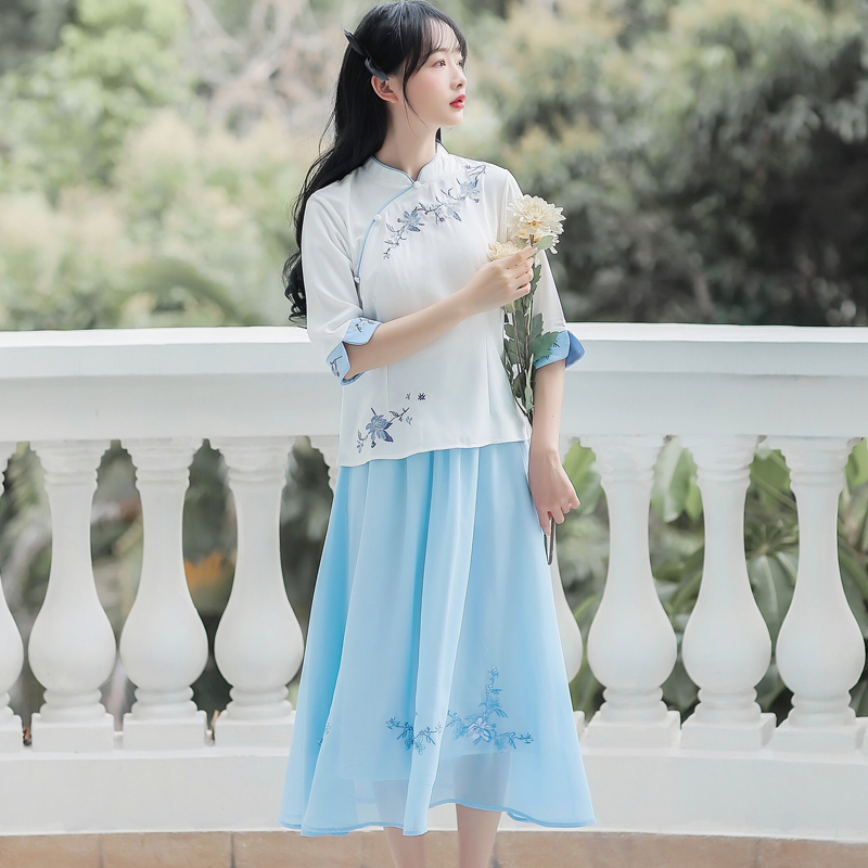 有視頻大圖實拍2021文藝復古刺繡漢服套裝
