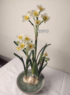 纯手工制作粘土仿真花水仙花假花客厅卧室摆件黏土仿真水仙永生花