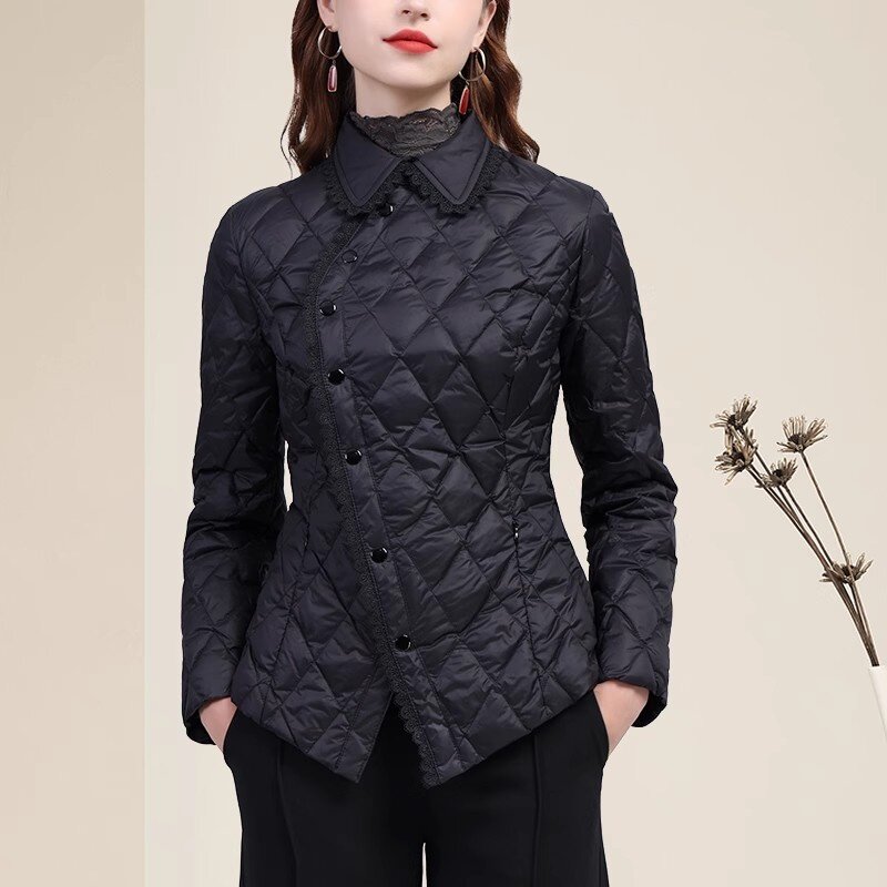 反季清仓羽绒服外套女收腰显瘦黑色时尚白鸭绒棉服2026冬装修身