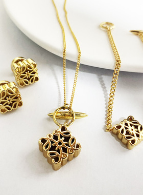 欧美复古金色项链 新款潮颈链轻奢小众高级感时尚手链女 罗家耳饰