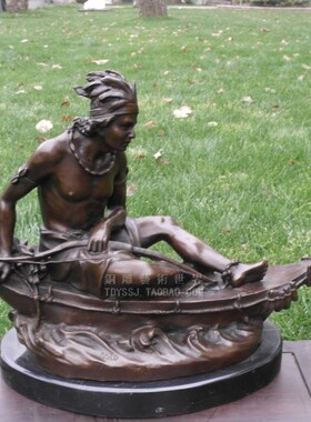 铜雕塑印第安人渔夫铜像客厅摆件