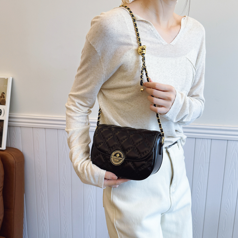 包包女式2025新款潮链条斜挎包真皮菱格单肩包女包时尚高级感小包