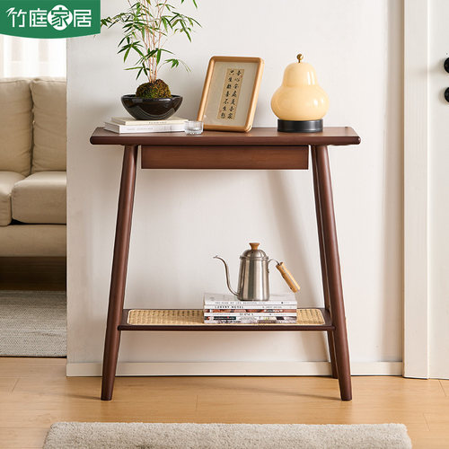 藤编设计带抽置物新中式玄关桌