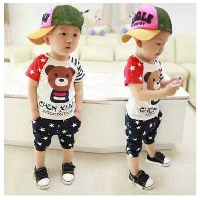 短袖T恤夏装小熊满印印花