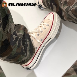 男女帆布鞋 匡威 高帮低帮 S三星标米白色 女162053C Converse1970