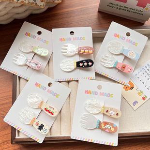 趣味仿真亚克力小叉子勺子发夹可爱卡通少女鸭嘴夹碎发刘海夹发饰