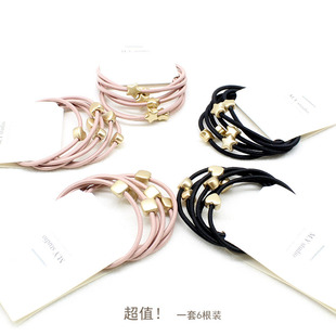 韩版简约时尚金丝糖豆几何发圈女士高弹力基础皮筋套装扎头发饰品