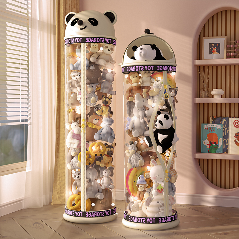 拉链款娃娃收纳桶放毛绒玩具透明整理筐装儿童娃娃筒公仔玩偶神器