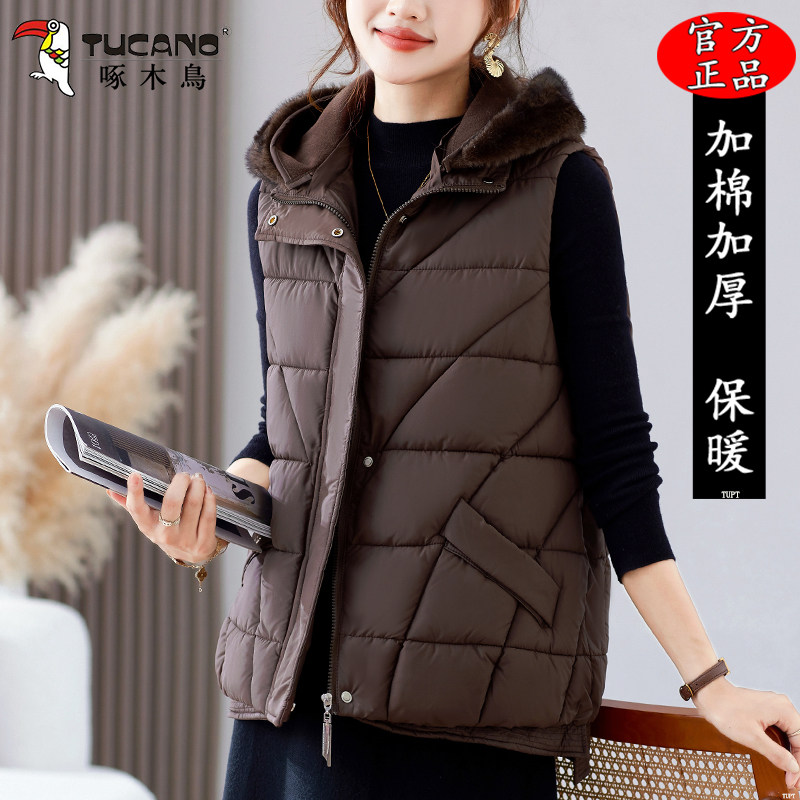 啄木鸟短款棉马甲女士秋冬2025新款宽松韩版时尚加厚背心坎肩外套