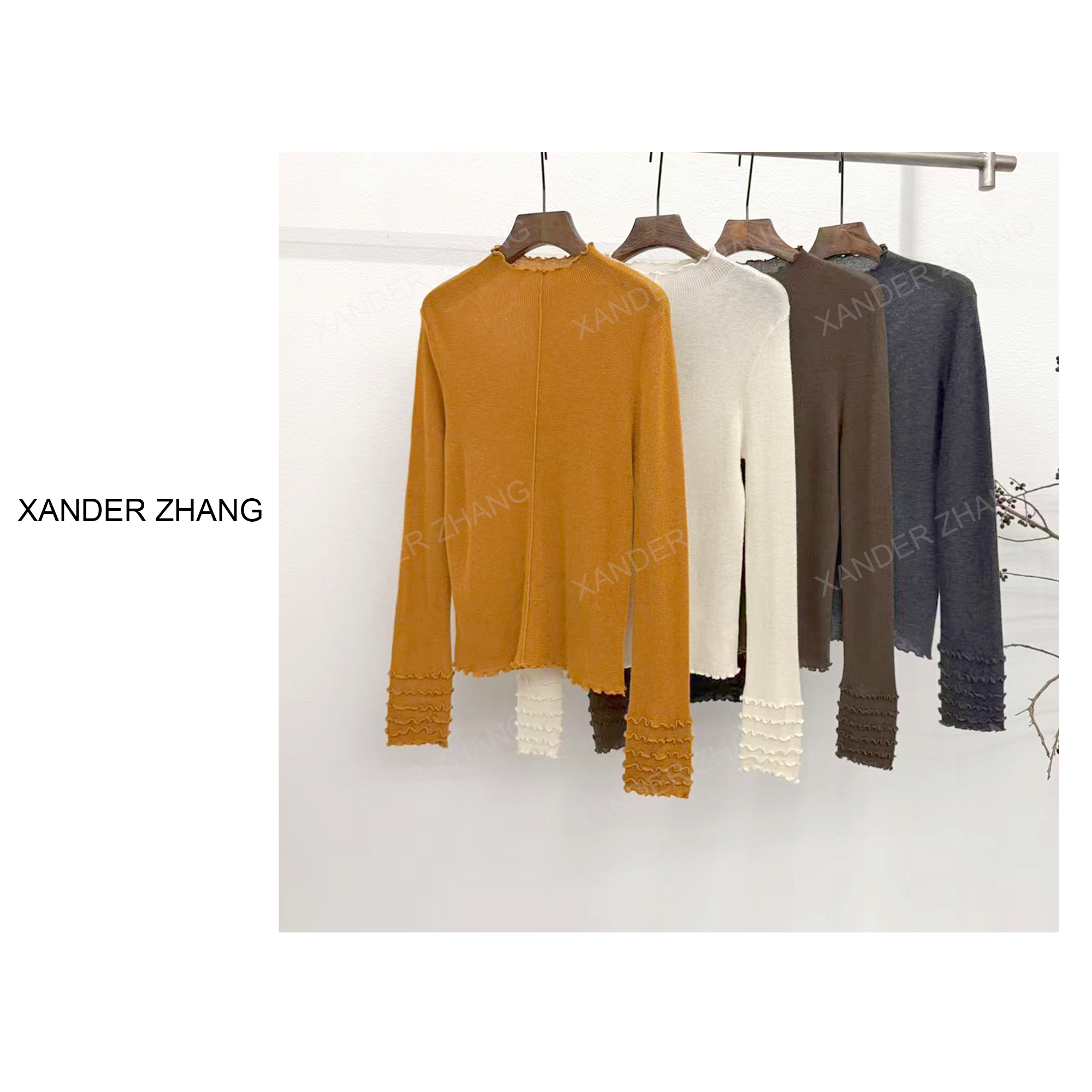 16针精纺丝光羊毛极简精致木耳边毛衫YBMS1J930百搭时尚温柔感