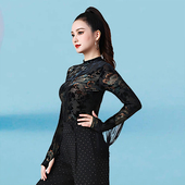 拉丁舞上装 立领提花流苏黑色网纱气质摩登舞蹈服演出练功服 女长袖