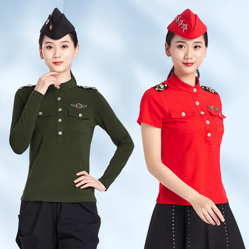 新款水兵舞服装女短袖上衣演出服