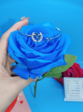 军旅风通体银手镯开口设计925纯银领花五星麦穗雕刻开口手链军恋