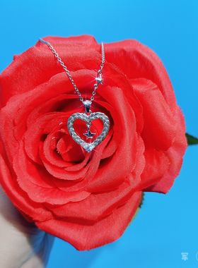 心尖只有你925纯银项链心尖镶嵌莫桑领花吊坠军恋女友特色礼物
