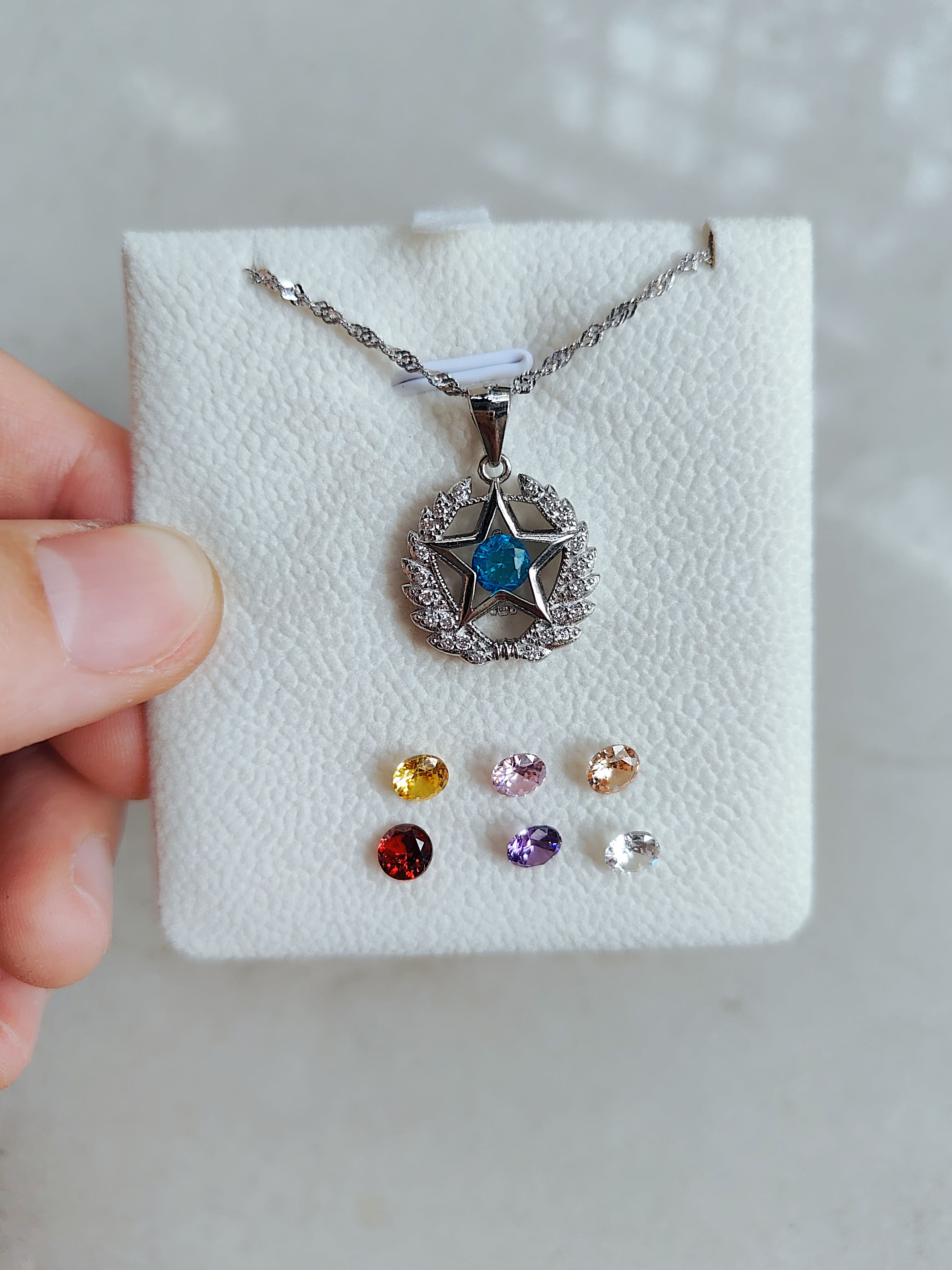 925纯银项链领花吊坠五星通体镶钻军恋女友特色生日礼物七彩钻