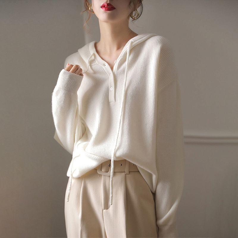 日系白色连帽卫衣外套女春秋小个子宽松慵懒长袖针织衫秋季上衣潮