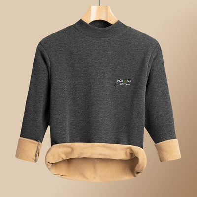 中老年男士半高领打底衫纯棉爸爸保暖衣加绒加厚上衣老人过冬内搭