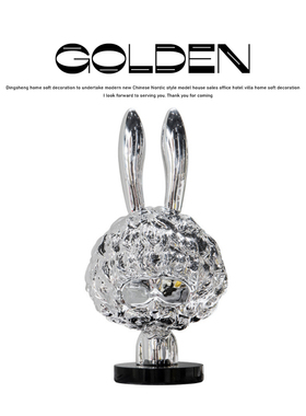 北欧创意工艺品长耳朵火箭兔电镀树脂儿童房电视柜家居饰品摆件