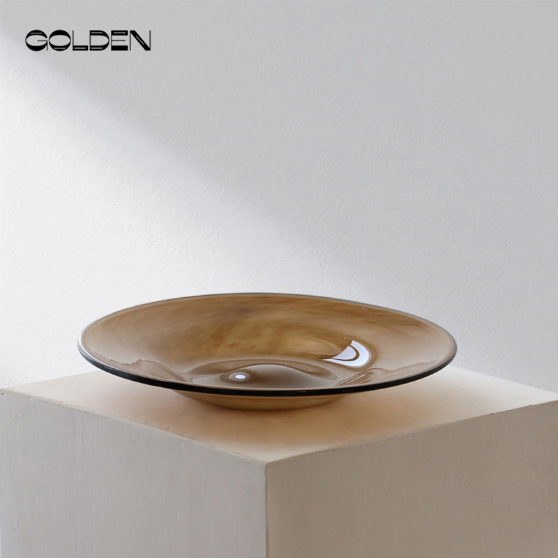 玻璃水果盘轻奢高档茶色托盘高档高颜值客厅茶几餐厅干果糖果盘