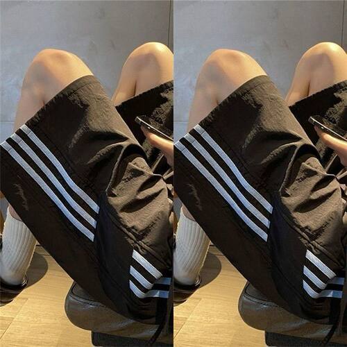 美式条纹冰丝速干短裤男夏季薄款凉感篮球运动五分裤直筒休闲中裤