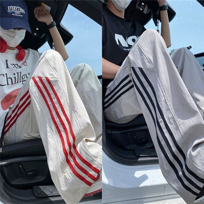 美式三条杠裤子男款夏季薄款潮牌高街速干轻薄冲锋阔腿长裤运动裤