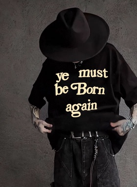 重磅320G纯棉CPFM LIVE KANYE潮牌宽松情侣小领口短袖T恤男