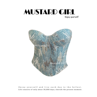 辣妹重工亮片带胸垫抹胸背心