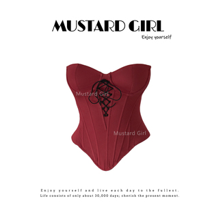 美式辣妹性感酒红色抹胸背心女秋冬内搭欧美修身拉链束腰鱼骨上衣