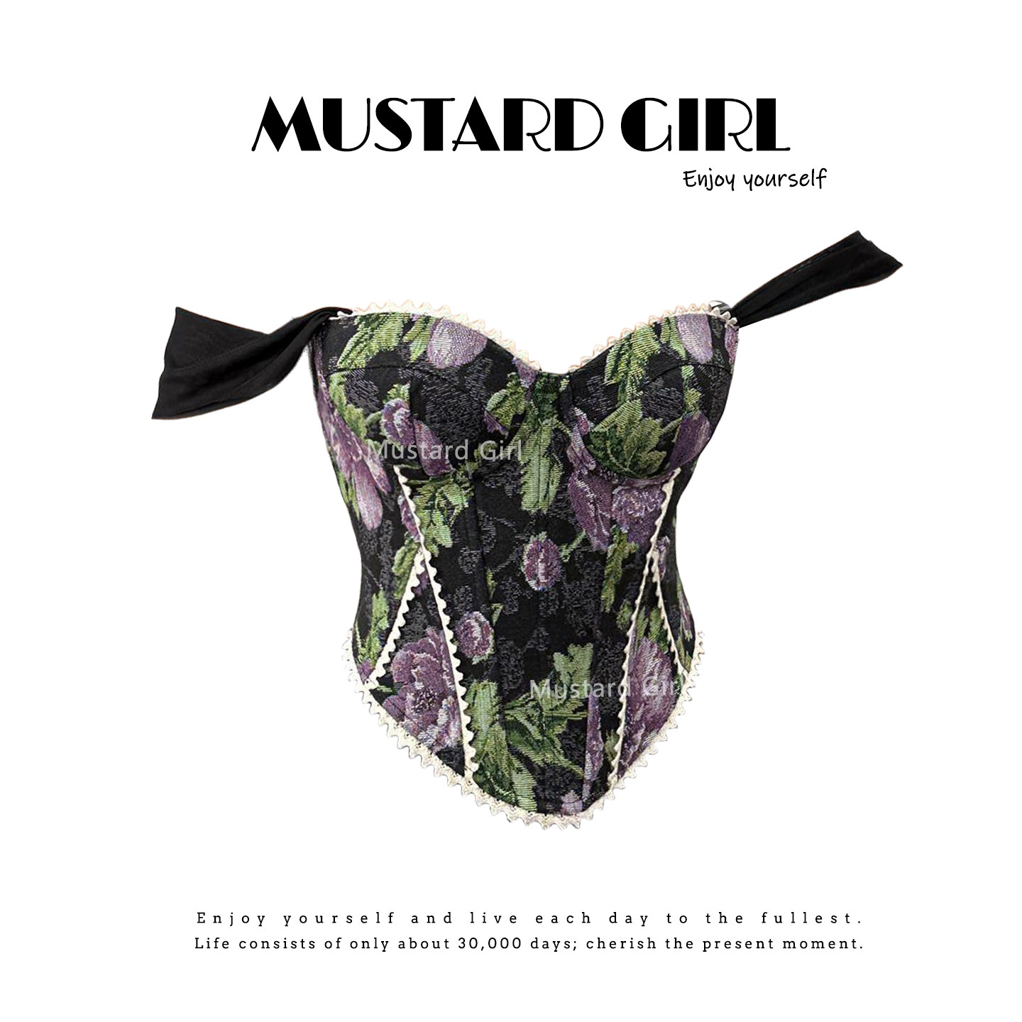 法式复古山茶花抹胸吊带背心女夏外穿绑带收腰带胸垫鱼骨束腰胸衣