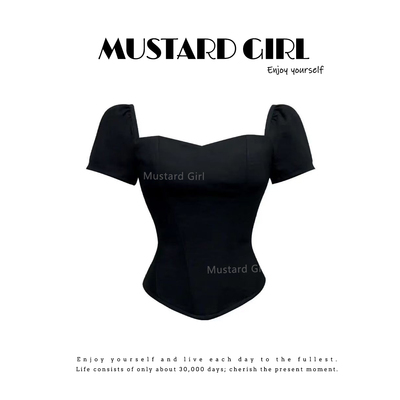 美式辣妹方领鱼骨抹胸短袖背心