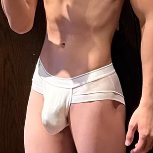 男士超薄冰丝网纱性感三角裤运动透气速干半透明低腰U凸内裤显大