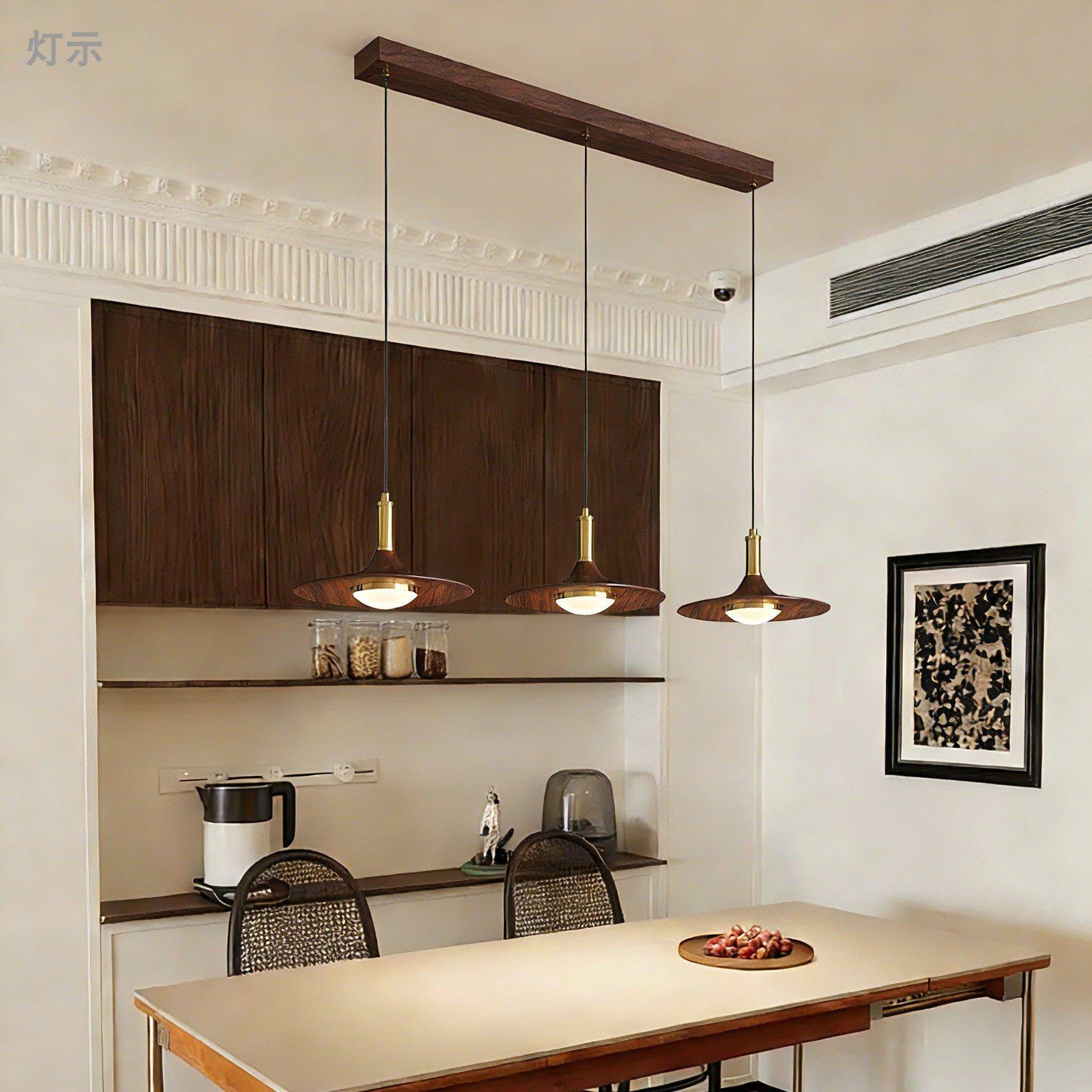 中古风餐厅吊灯胡桃木色吧台吊线灯餐桌创义个性飞碟灯床头玄关灯