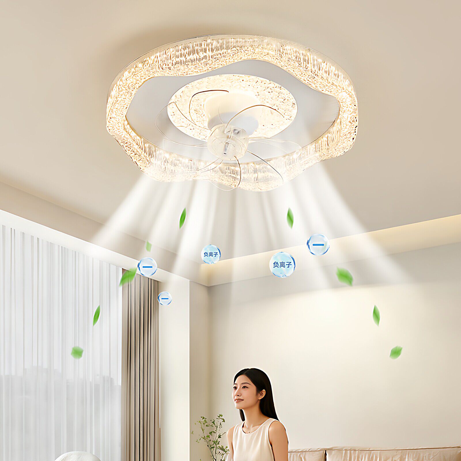 风扇灯2026新款卧室吸顶灯现代简约全光谱护眼餐厅静音可摇头吊扇