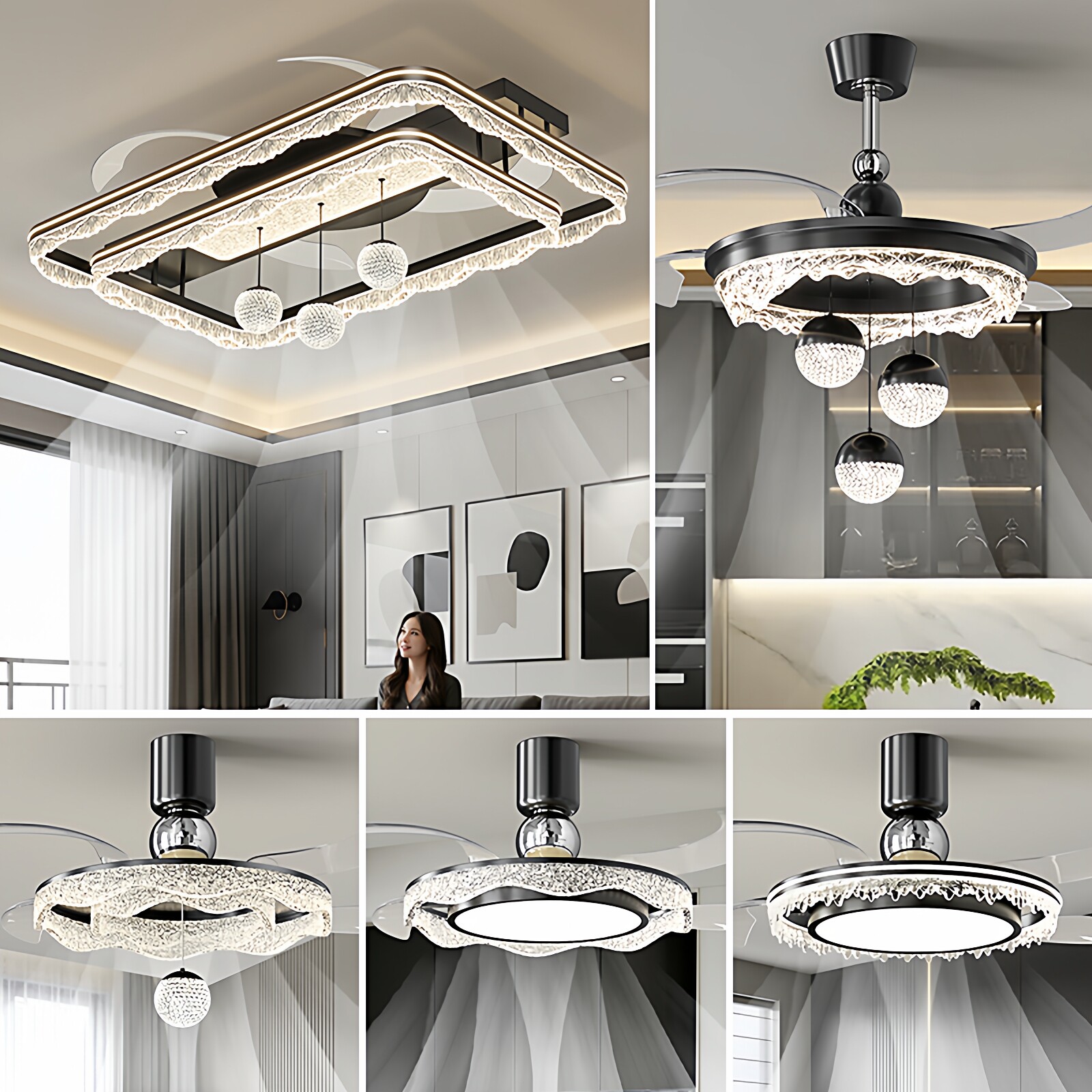 意式极简风扇灯客厅主灯2026年新款现代简约大气吸顶灯全光谱护眼