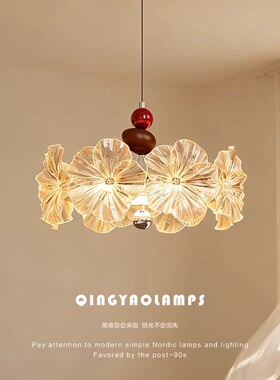 2026新款中古风梅花玻璃灯罩吧台餐厅吊灯复古胡桃木色卧室护眼灯