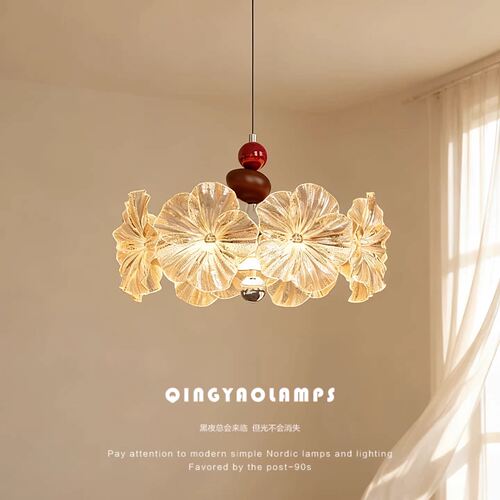 中古风梅花玻璃胡桃木色吊灯